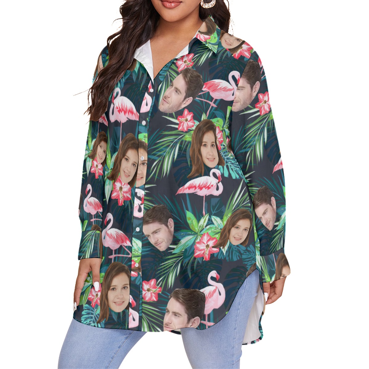 Tropical Flamingo Custom Face Hawaiian Blouse Shirt