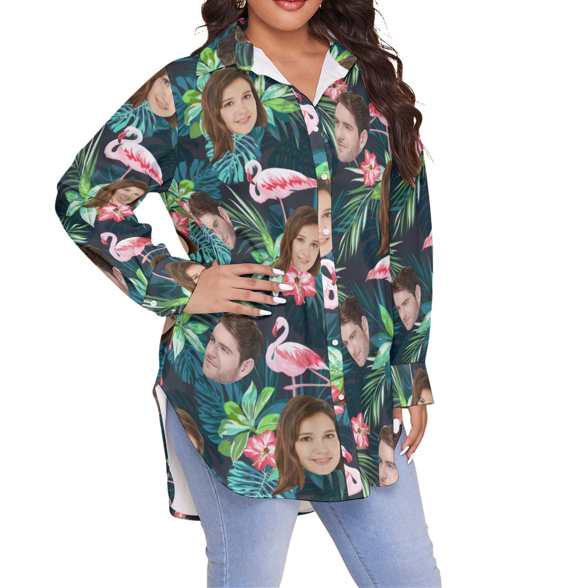 Tropical Flamingo Custom Face Hawaiian Blouse Shirt