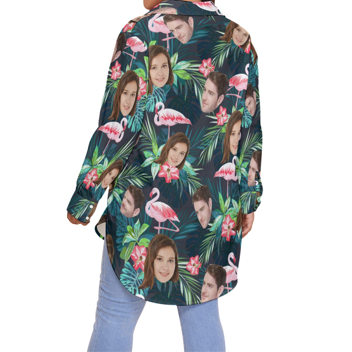 Tropical Flamingo Custom Face Hawaiian Blouse Shirt