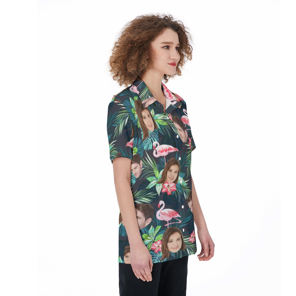 Flamingo Tropical Custom Face Women's Aloha Shirt