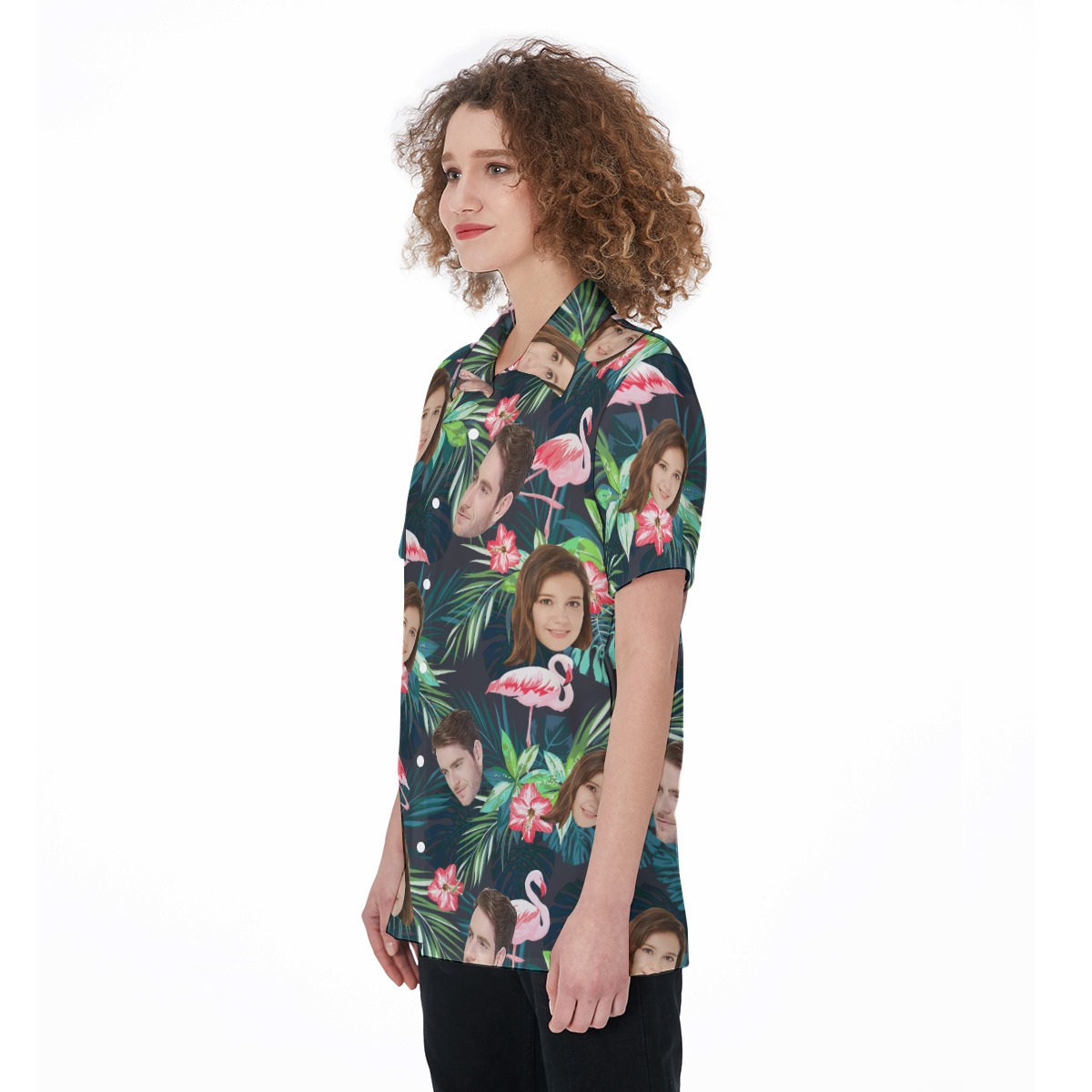 Flamingo Tropical Custom Face Women's Aloha Shirt