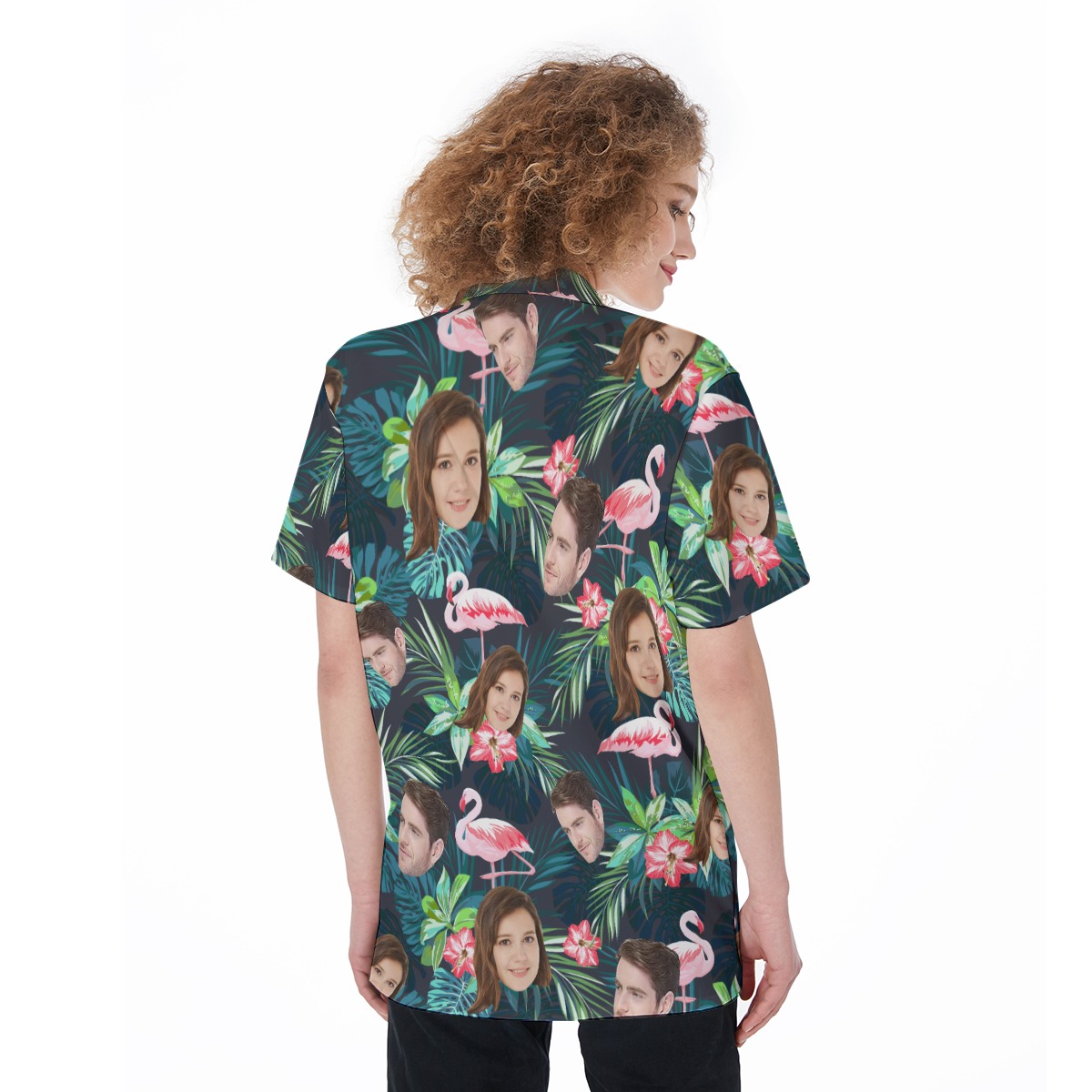 Flamingo Tropical Custom Face Women's Aloha Shirt