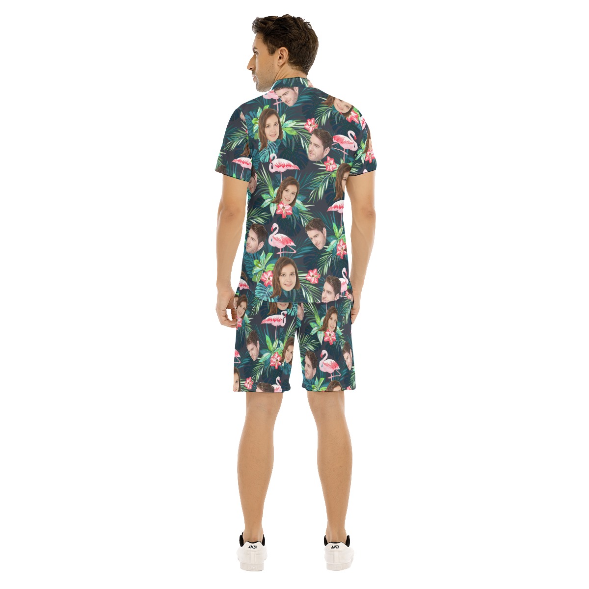 Set Tropical Flamingo Custom Face Hawaiian Shirt And Shorts For Men