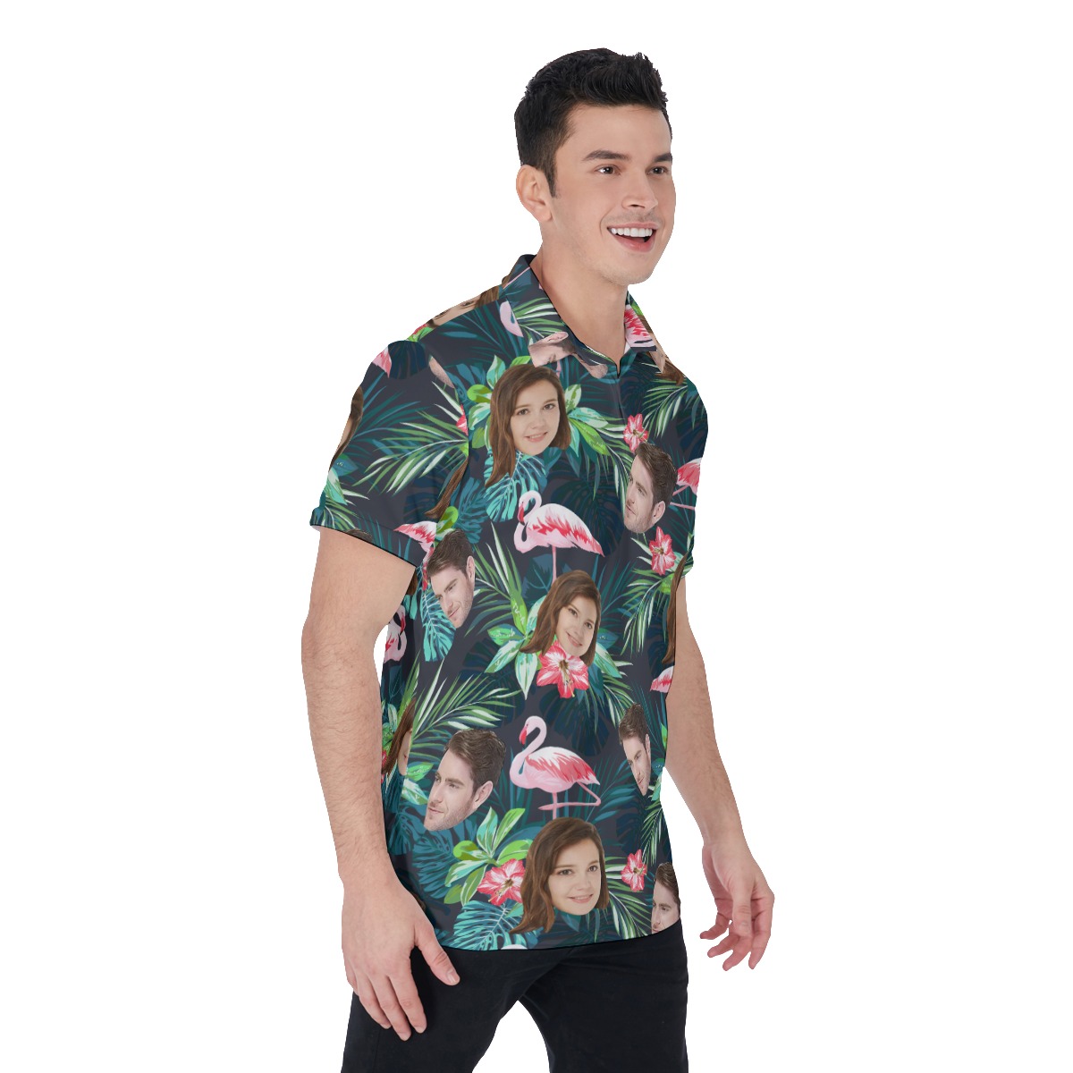 Tropical Flamingo Custom Face Hawaiian Polo Shirt