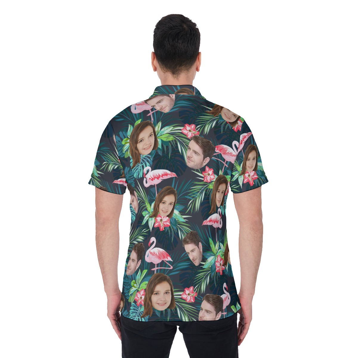 Tropical Flamingo Custom Face Hawaiian Polo Shirt