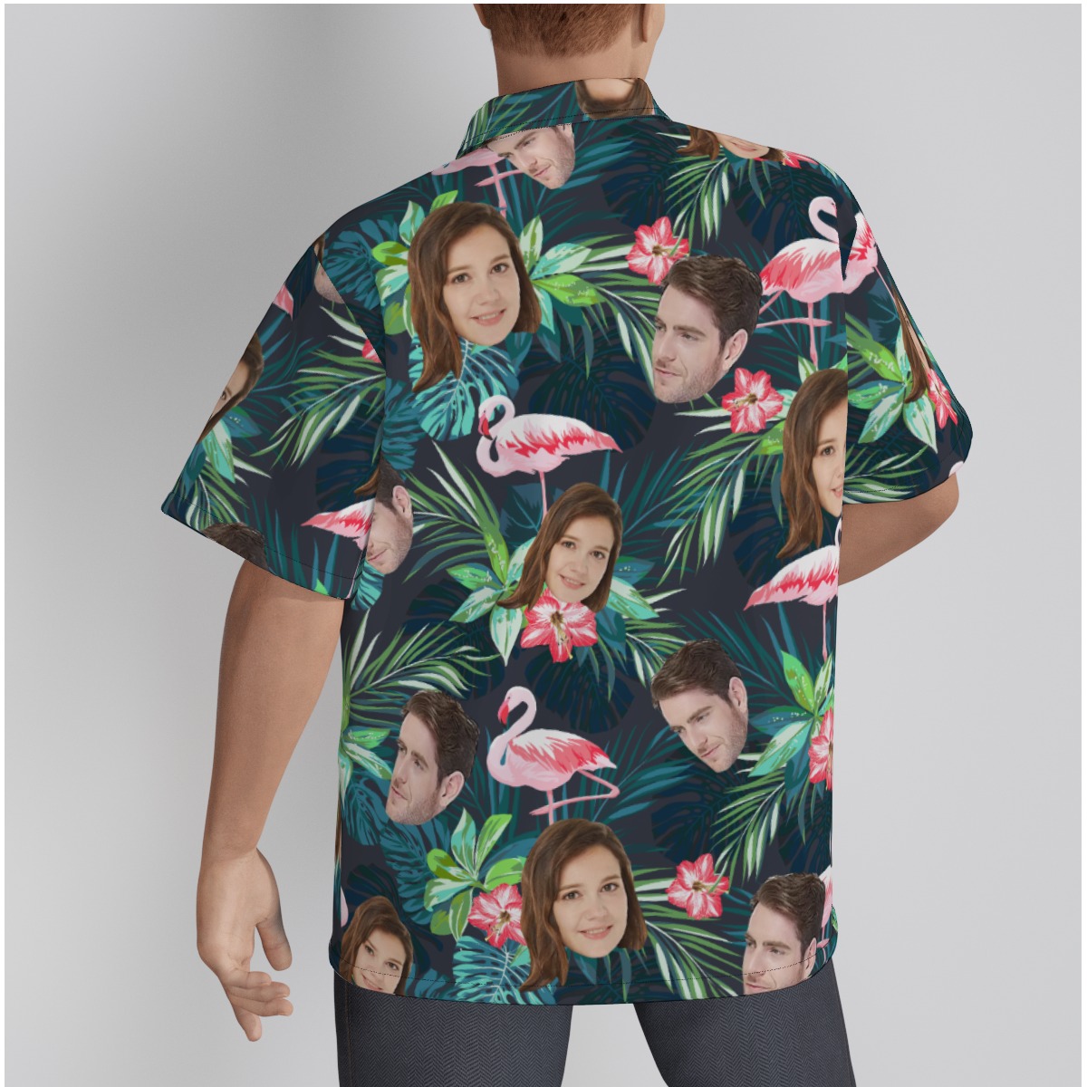 Custom Face Tropical Flamingo Green Hawaiian Shirt
