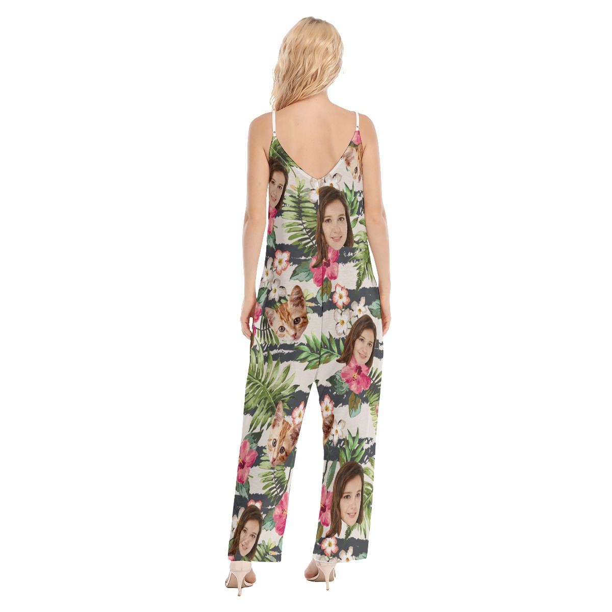 Custom Face Floral Hawaiian Loose Jumpsuit For Women