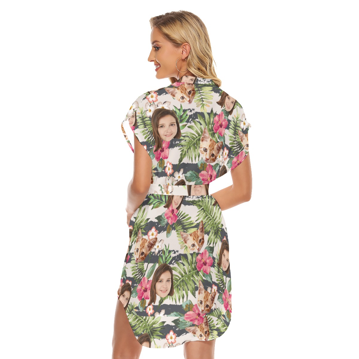 Floral Custom Face Hawaiian Dress With Belt For Women
