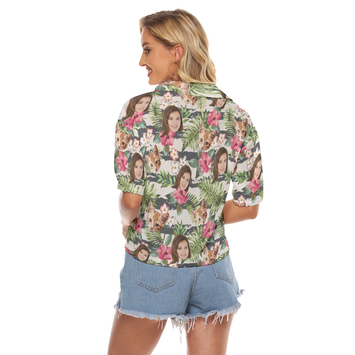 Cool Custom Face Floral Hawaiian Crop Top Shirt For Women