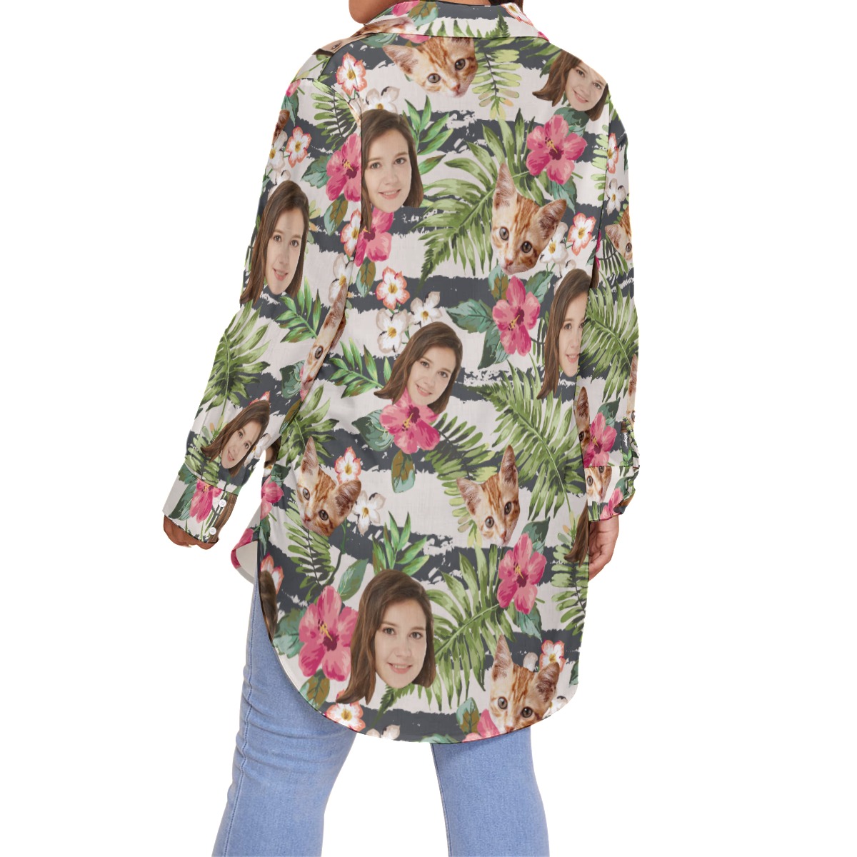 Tropical Custom Face Hawaiian Oversize Shirt For Women