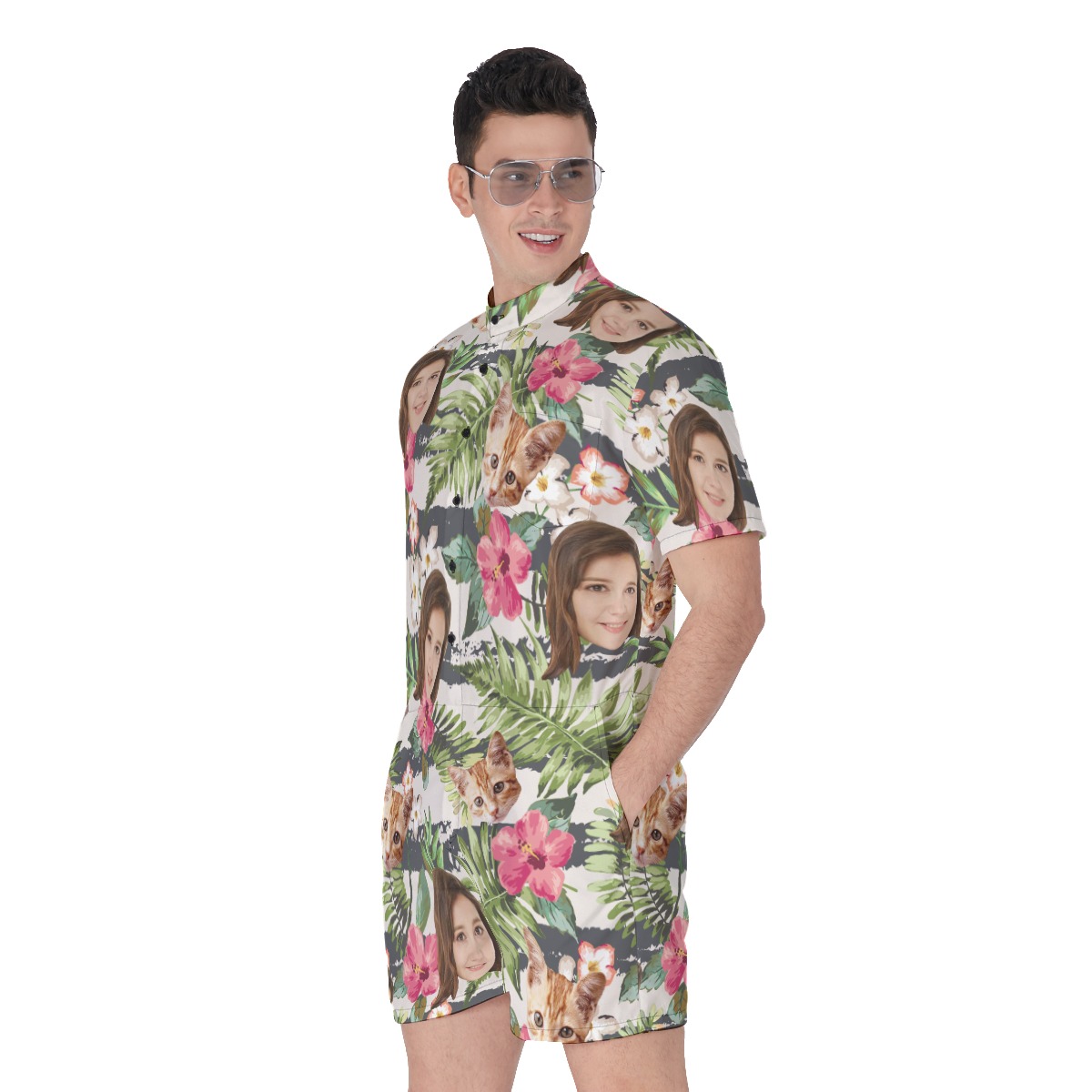 Tropical Custom Face Men's Hawaiian Romper