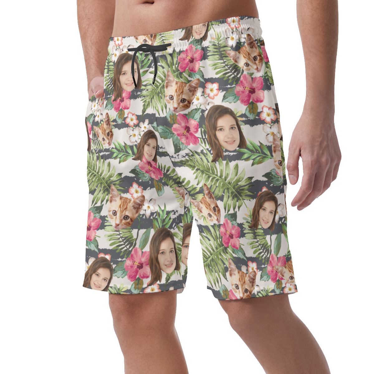 Tropical Custom Face Hawaiian Summer Beach Shorts For Men