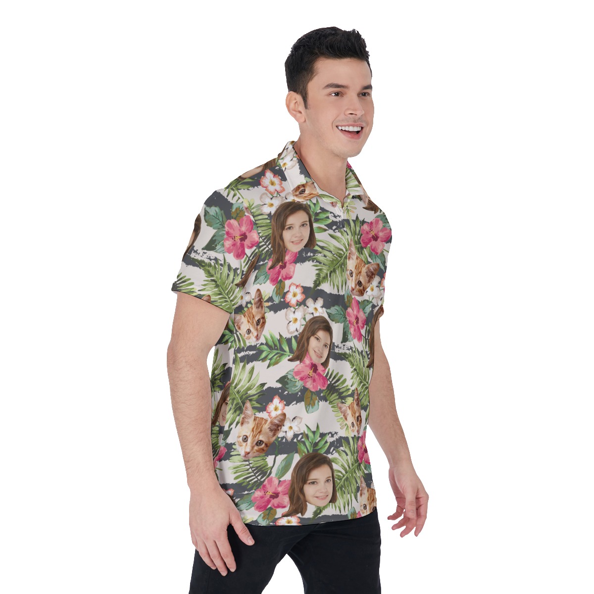 Custom Face Floral Hawaiian Golf Shirt For Men