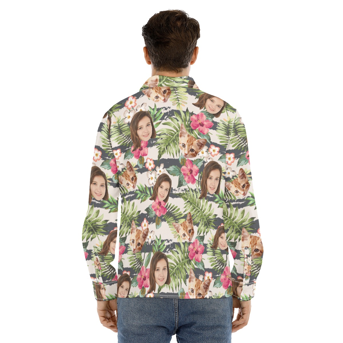 Tropical Custom Face Men's Hawaiian Long Sleeve Shirt