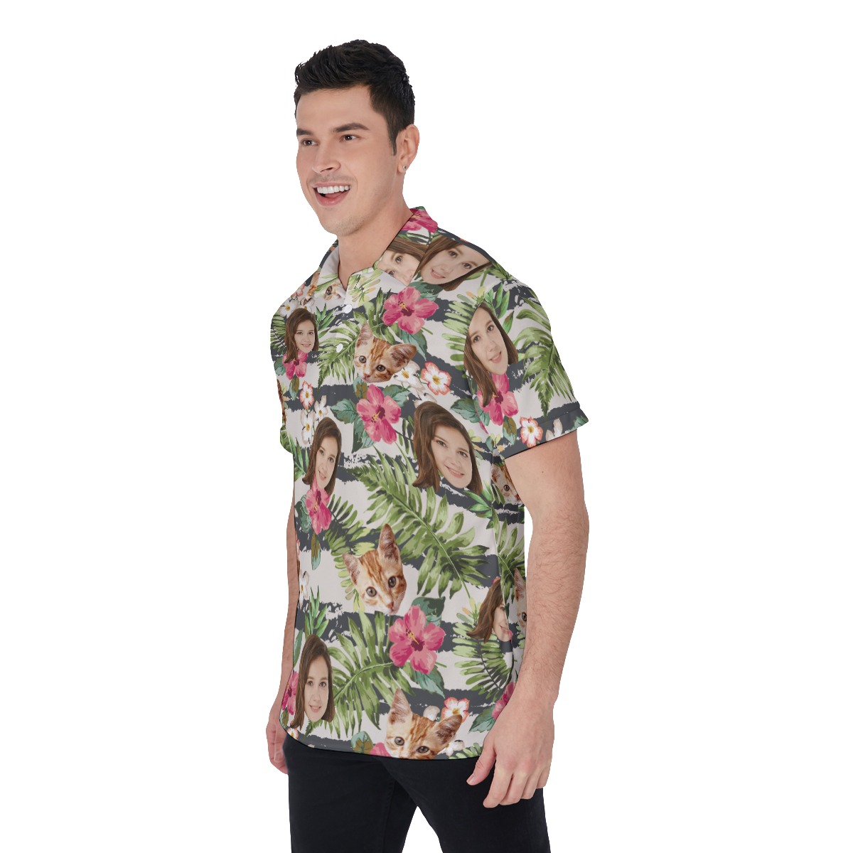 Custom Face Floral Hawaiian Golf Shirt For Men