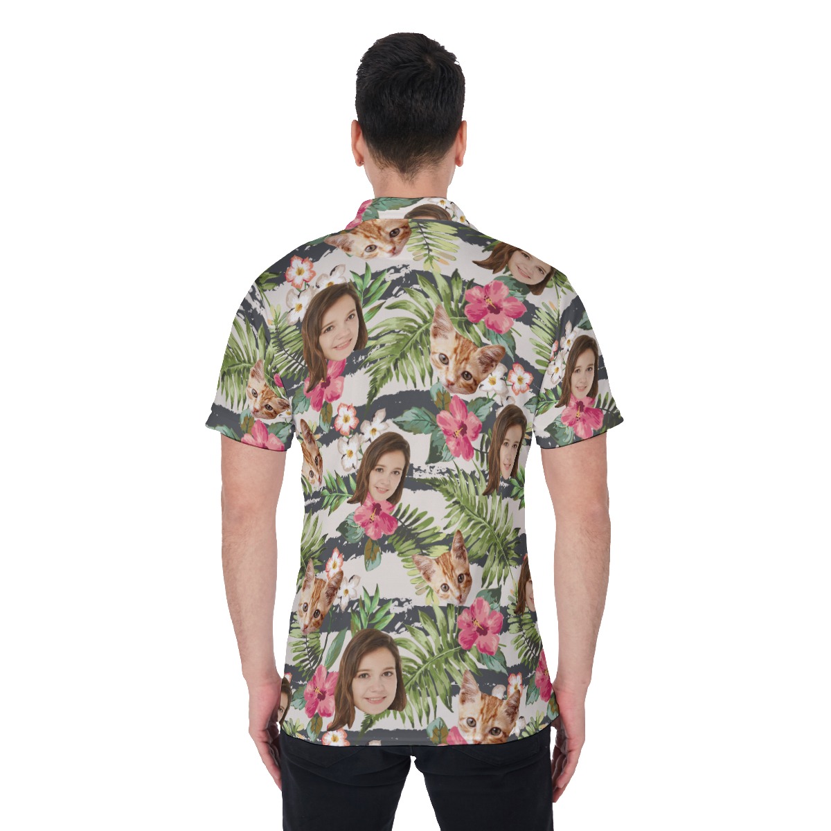 Custom Face Floral Hawaiian Golf Shirt For Men