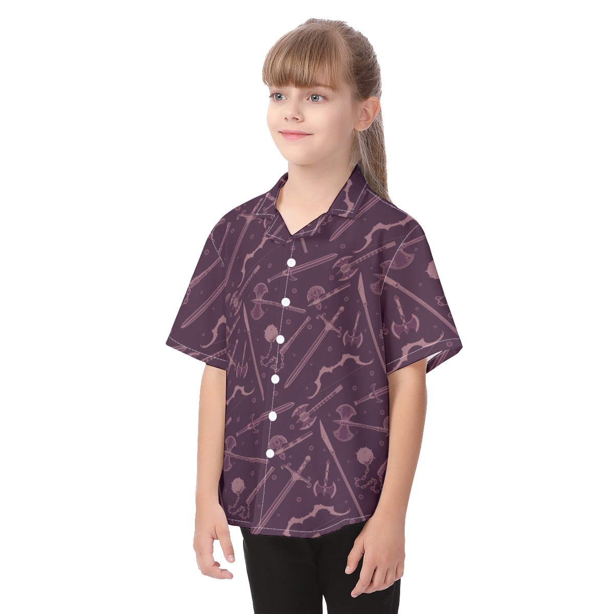 Dnd Medieval Weapons Button Up Shirt For Kids
