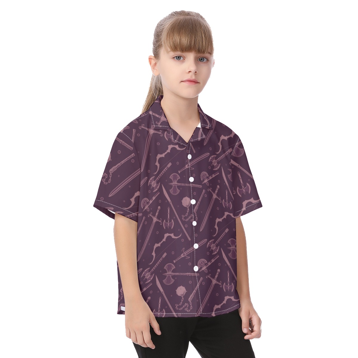 Dnd Medieval Weapons Button Up Shirt For Kids