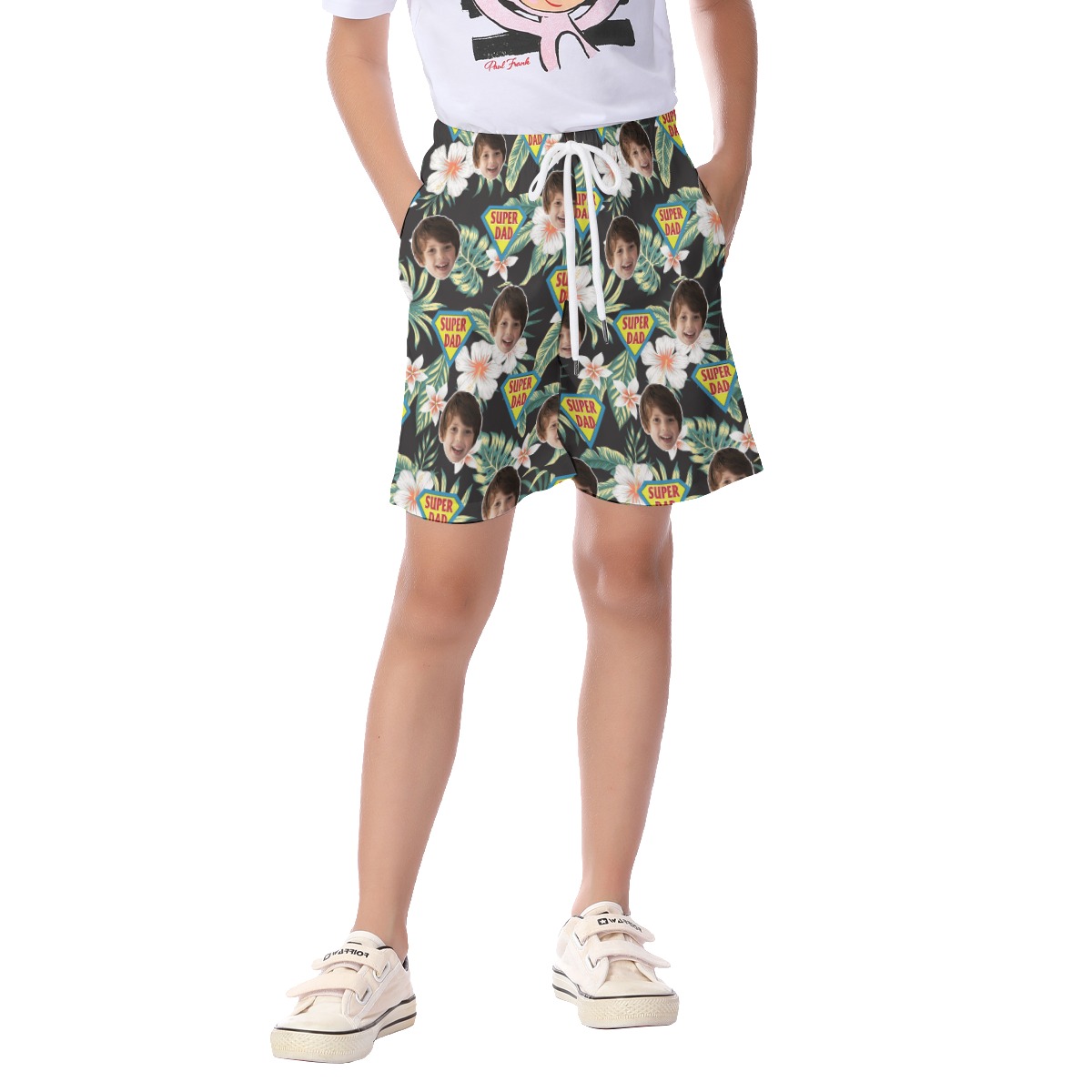 Cute Custom Face Super Dad Hawaiian Summer Beach Shorts For Kids - variant image 1