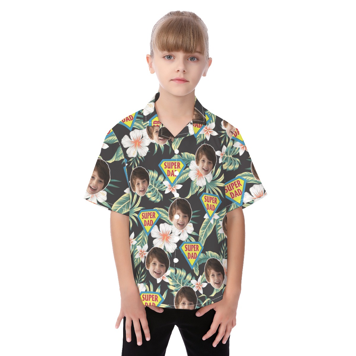 Cute Custom Face Super Dad Hawaiian Shirt For Kids - variant image 1