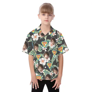 Cute Custom Face Super Dad Hawaiian Shirt For Kids