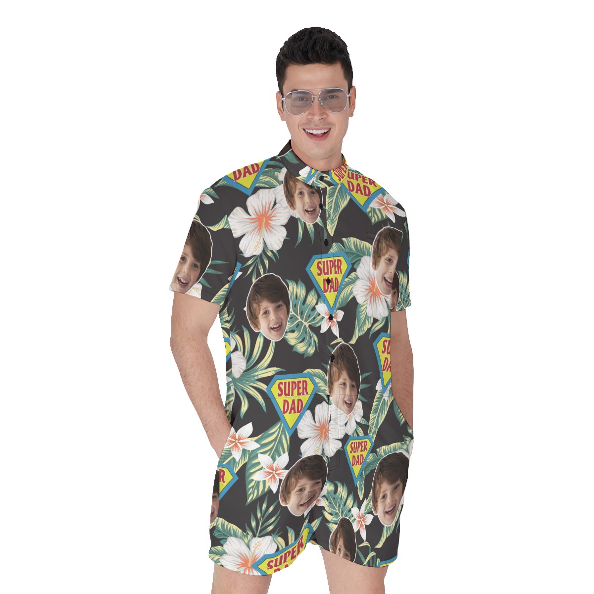 Super Dad Custom Face Men's Hawaiian Romper - variant image 1