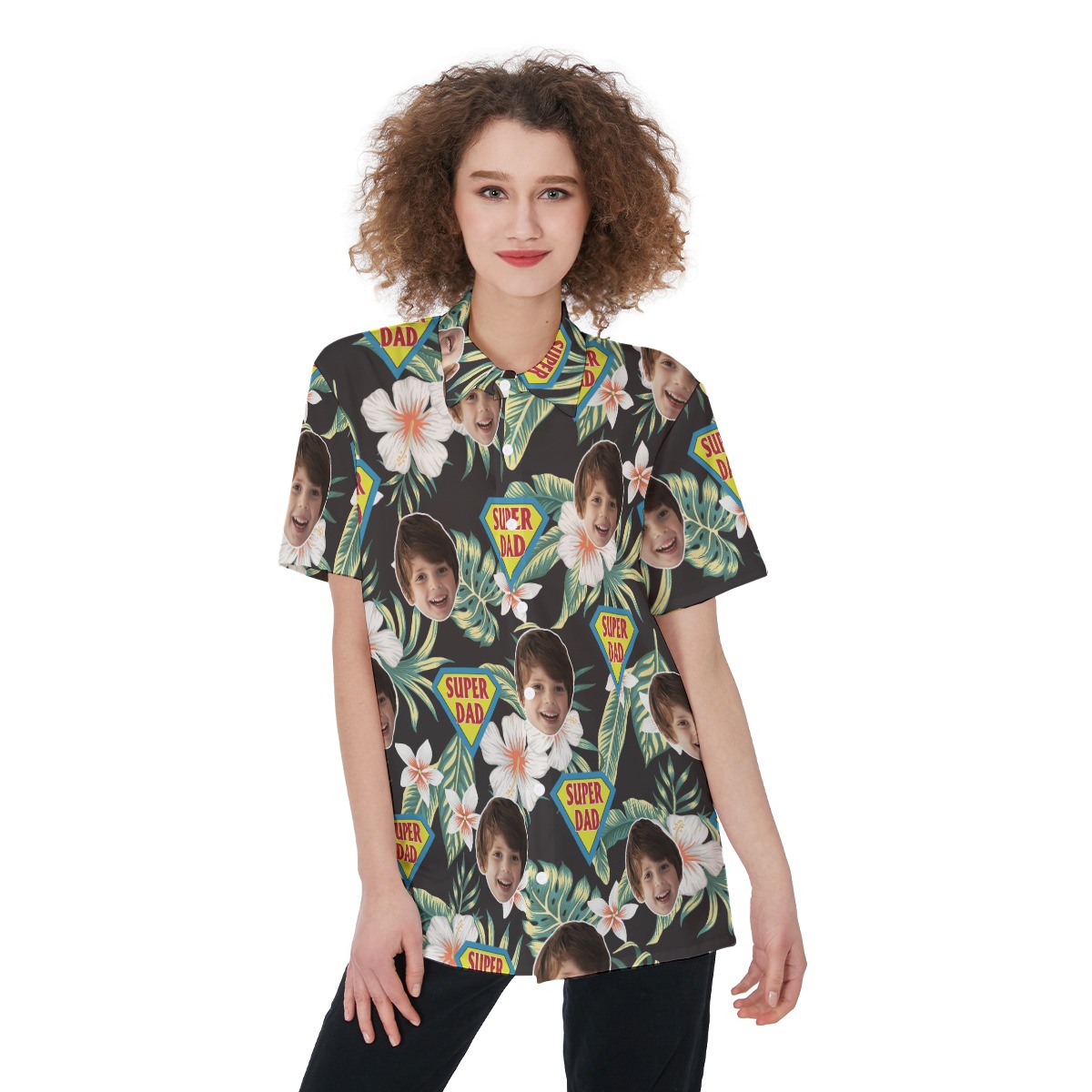 Funny Custom Face Super Dad Hawaiian Shirt For Women - variant image 1