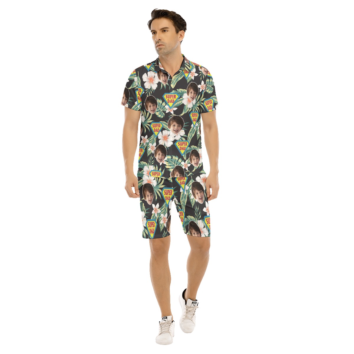 Funny Super Dad Custom Face Hawaiian Shirt And Shorts For Men - variant image 1