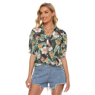 Funny Custom Face Super Dad Aloha Crop Top Shirt For Women