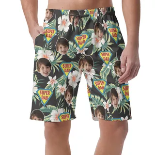 Father's Day Gift Custom Face Super Dad Summer Beach Short For Men
