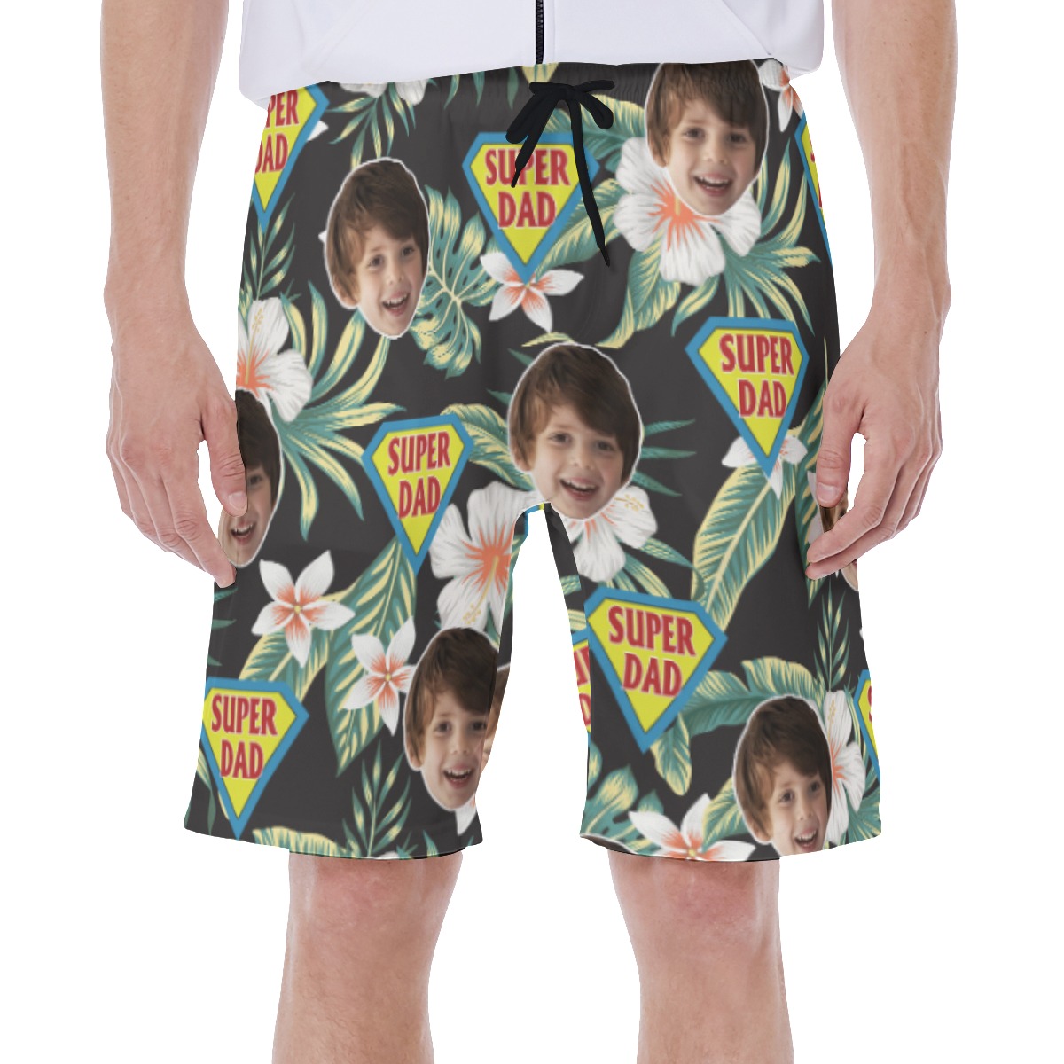 Super Dad Custom Face Floral Hawaiian Swim Trunks For Men - variant image 1