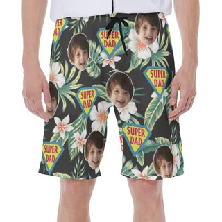 Super Dad Custom Face Floral Hawaiian Swim Trunks For Men