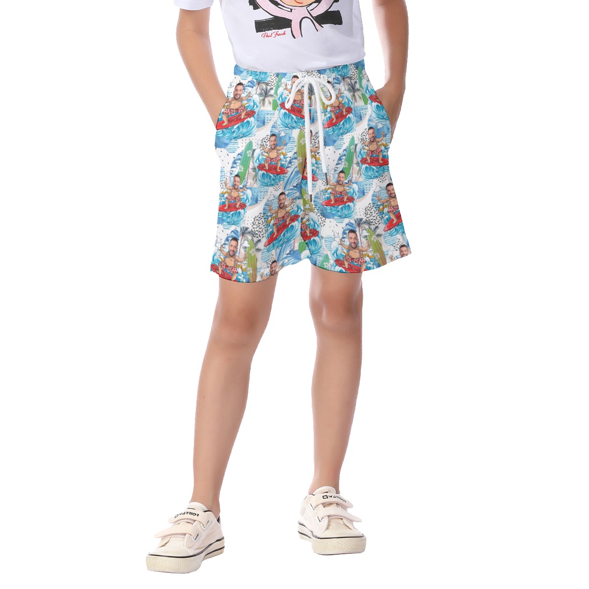 Custom Face Surfing Man Summer Beach Shorts For Kids - variant image 1