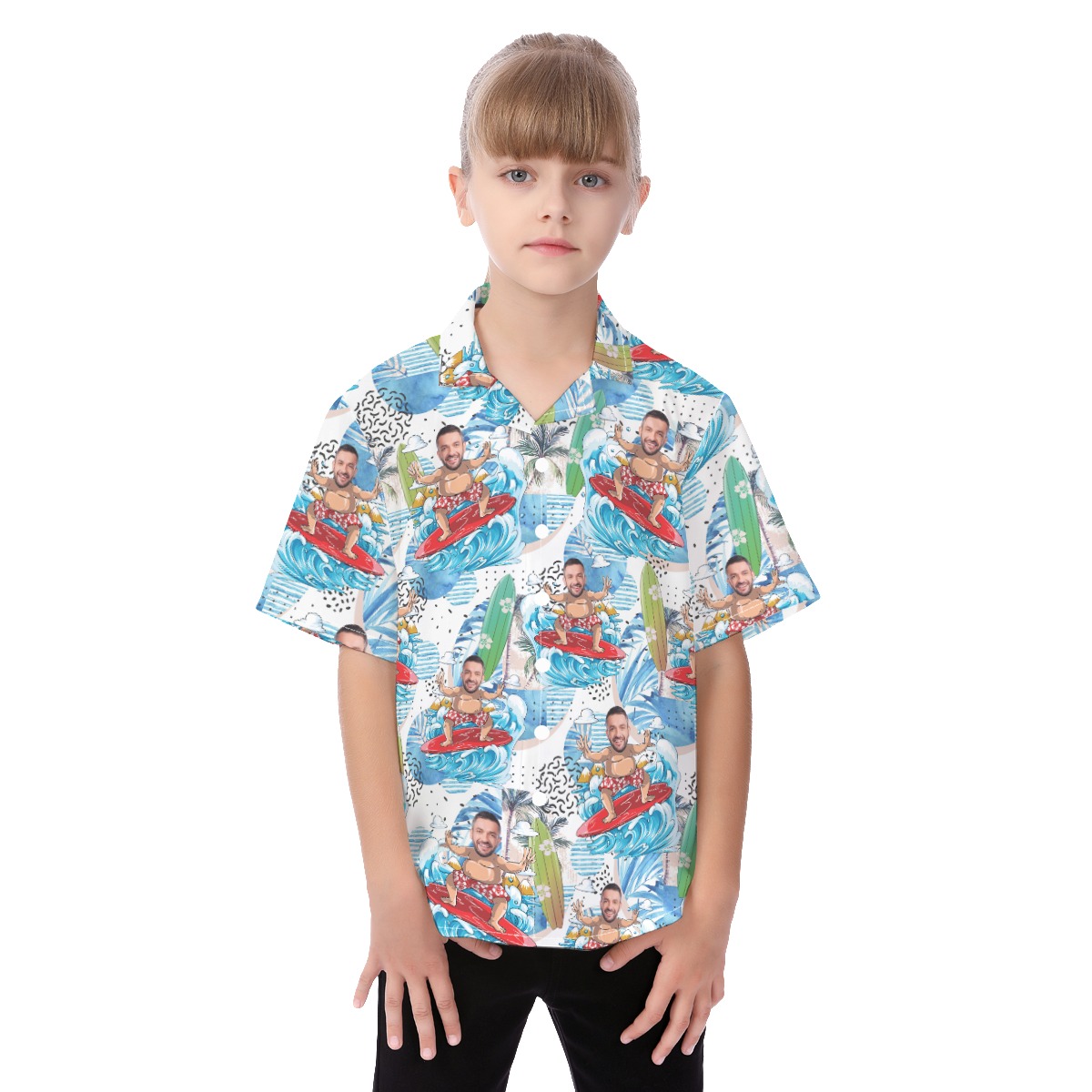 Cute Surfing Man Custom Face Hawaiian Shirt For Kids - variant image 1
