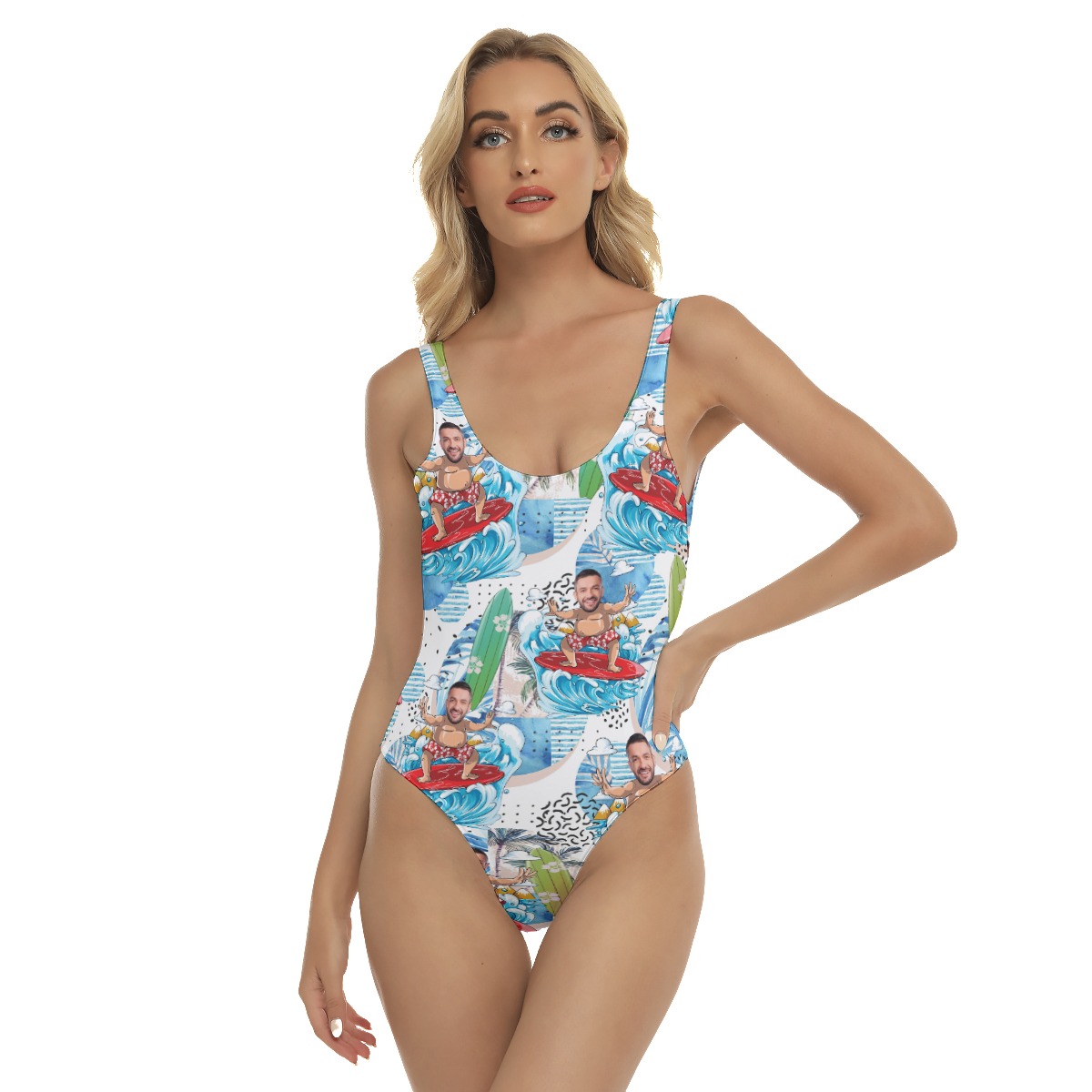 Funny Custom Face Surfing Summer Hawaiian Swimsuit For Women - variant image 1