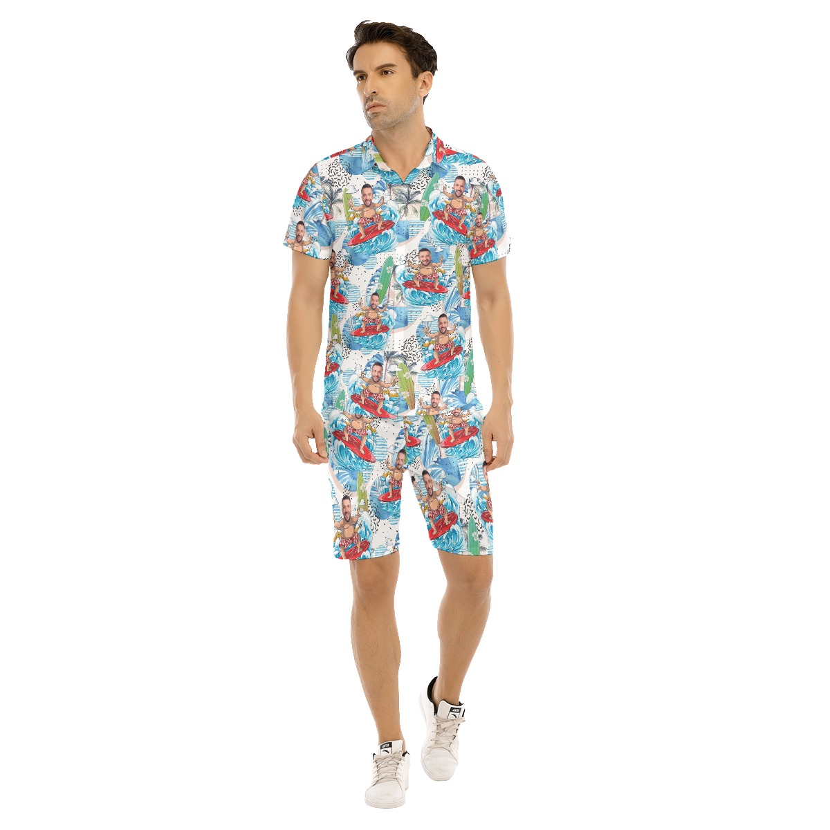 Funny Custom Face Surfing Men Hawaiian Shirt And Shorts - variant image 1