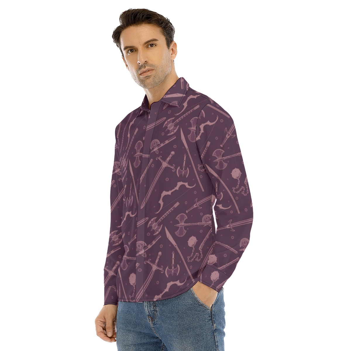 DND Weapons Long Sleeve Hawaiian Shirt For Men