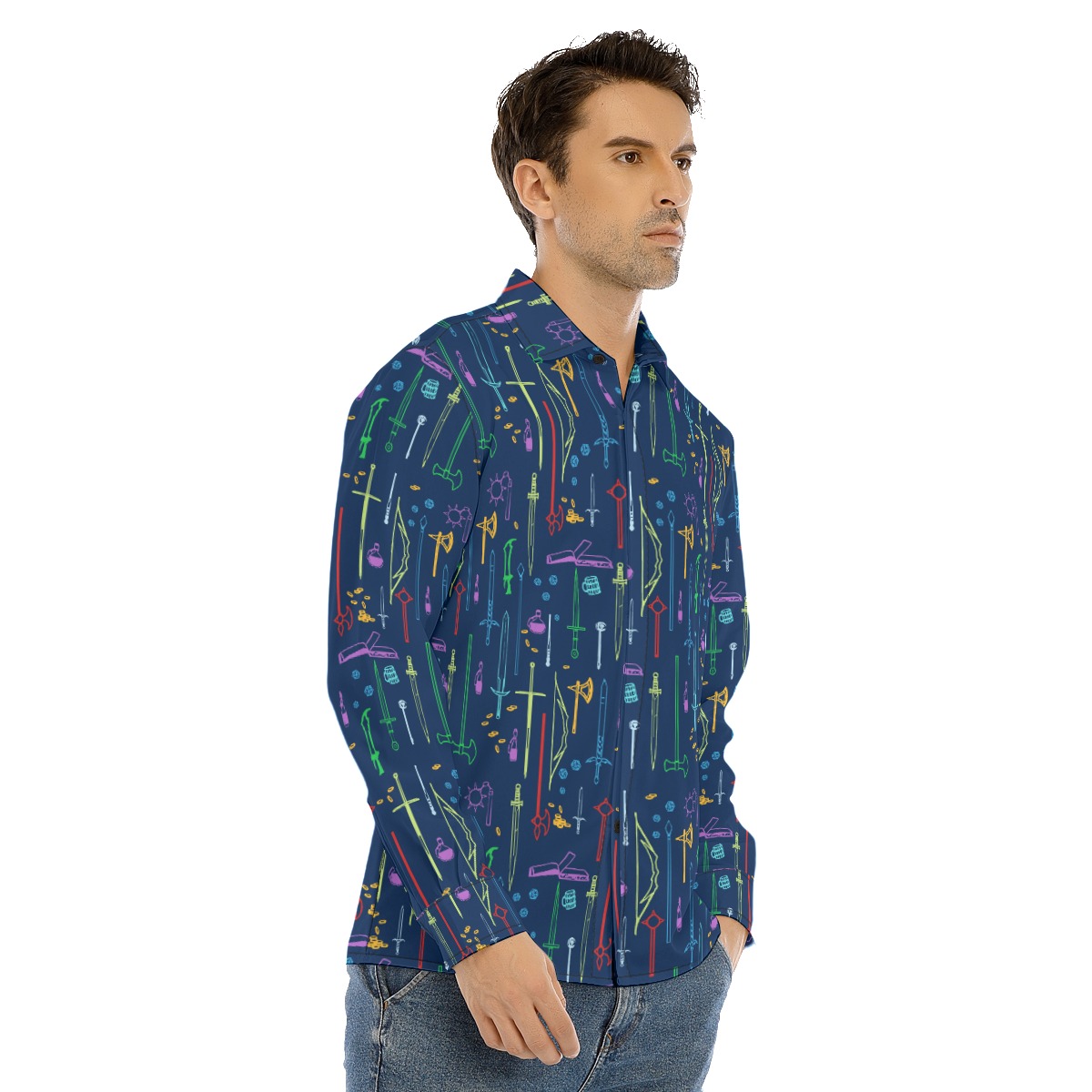 DND Items Long Sleeve Hawaiian Shirt For Men