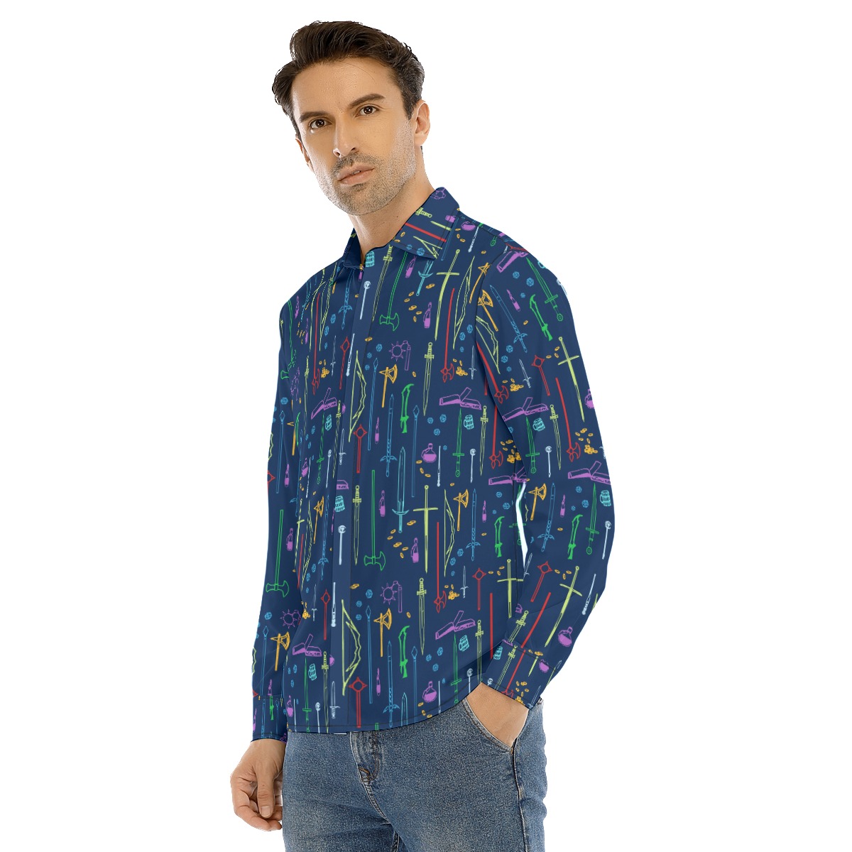 DND Items Long Sleeve Hawaiian Shirt For Men