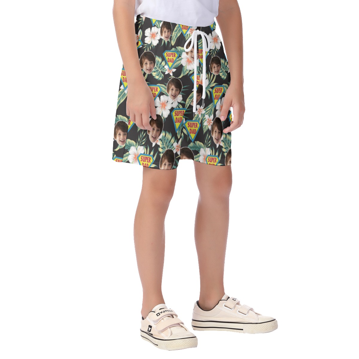 Cute Custom Face Super Dad Hawaiian Summer Beach Shorts For Kids