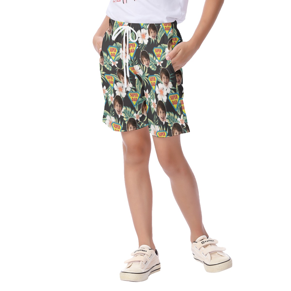 Cute Custom Face Super Dad Hawaiian Summer Beach Shorts For Kids