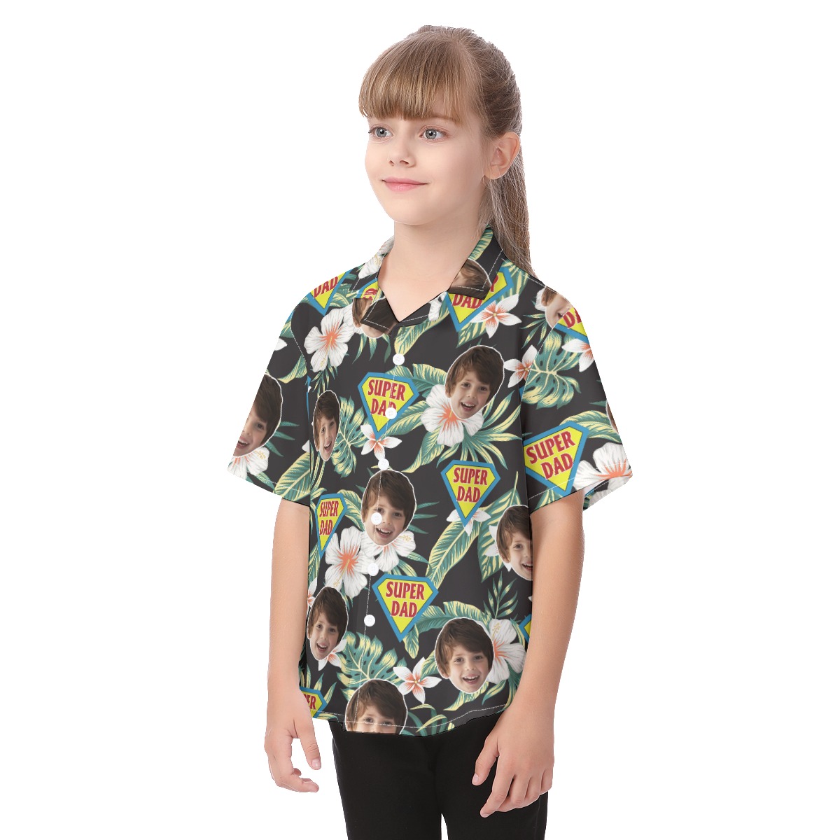 Cute Custom Face Super Dad Hawaiian Shirt For Kids