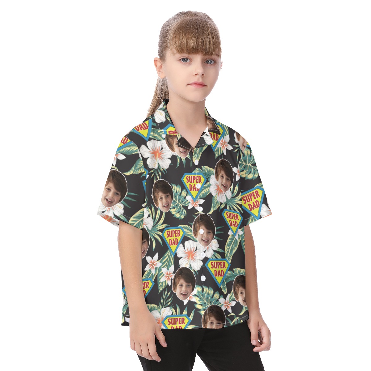 Cute Custom Face Super Dad Hawaiian Shirt For Kids