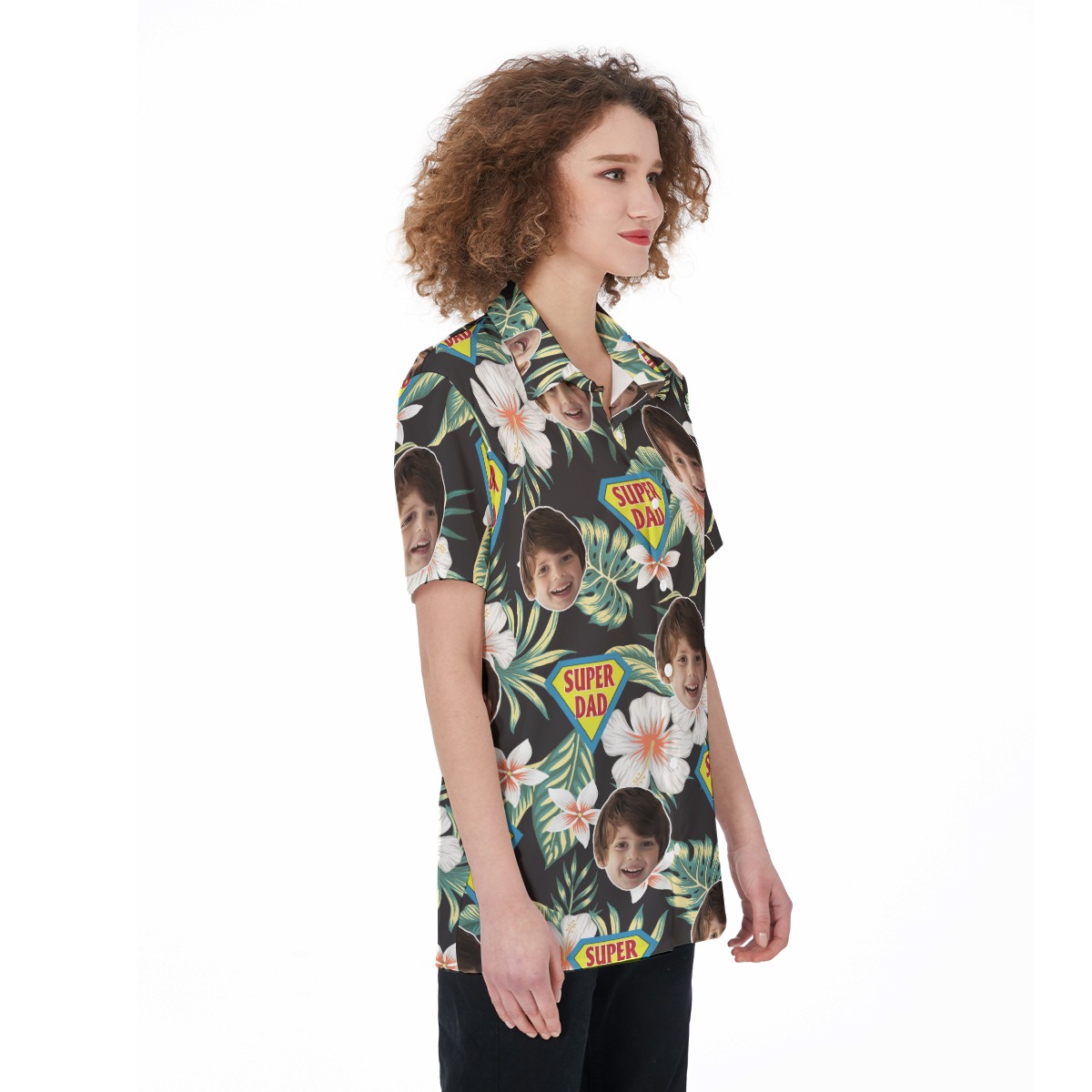 Funny Custom Face Super Dad Hawaiian Shirt For Women