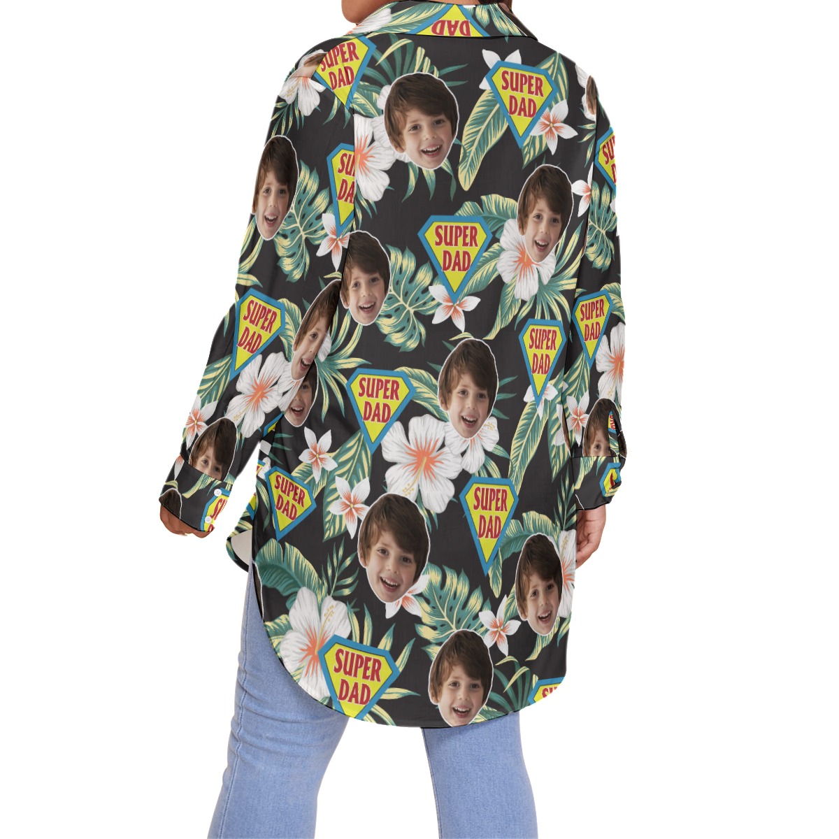 Funny Super Dad Custom Face Plus Size Women's Hawaiian Shirt
