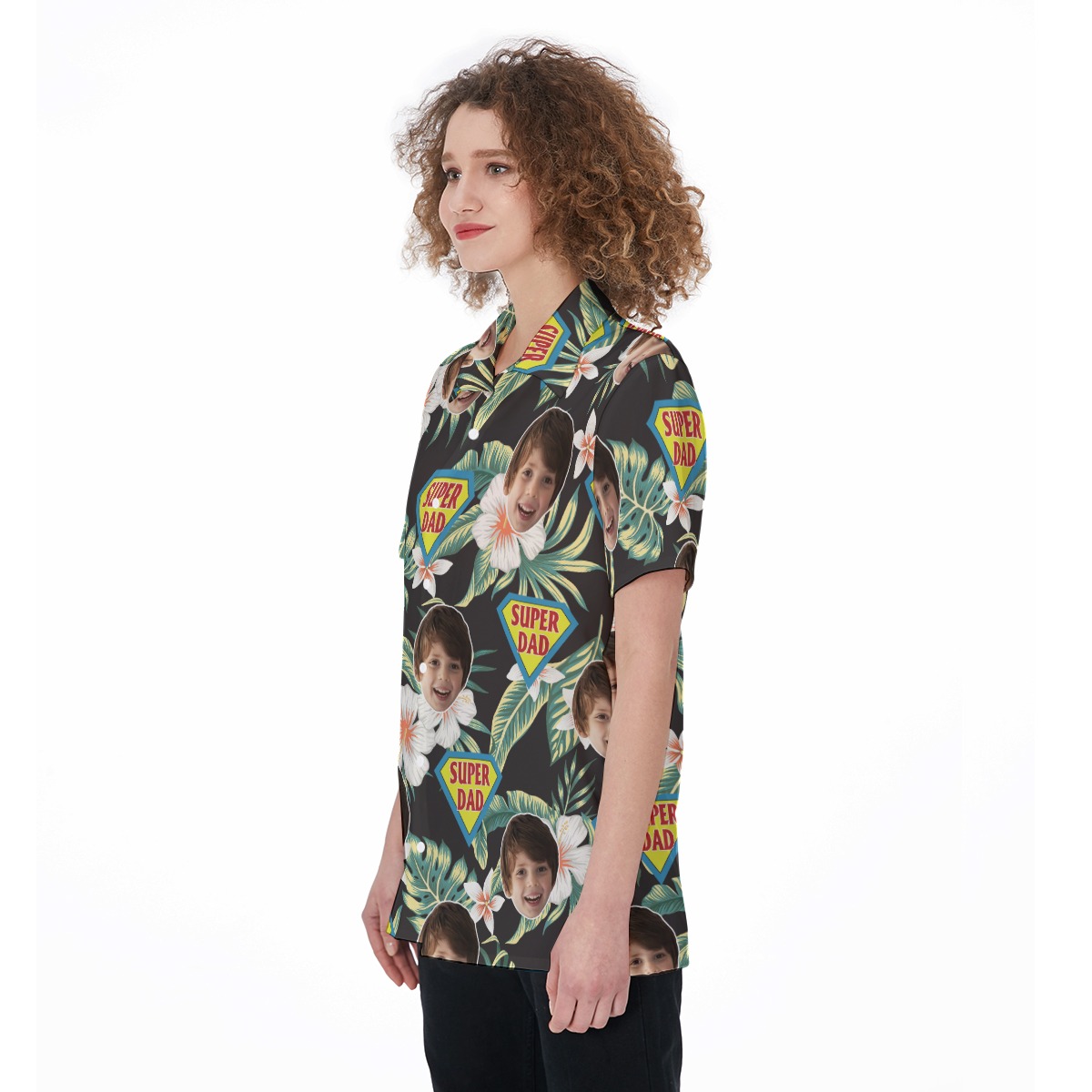 Funny Custom Face Super Dad Hawaiian Shirt For Women