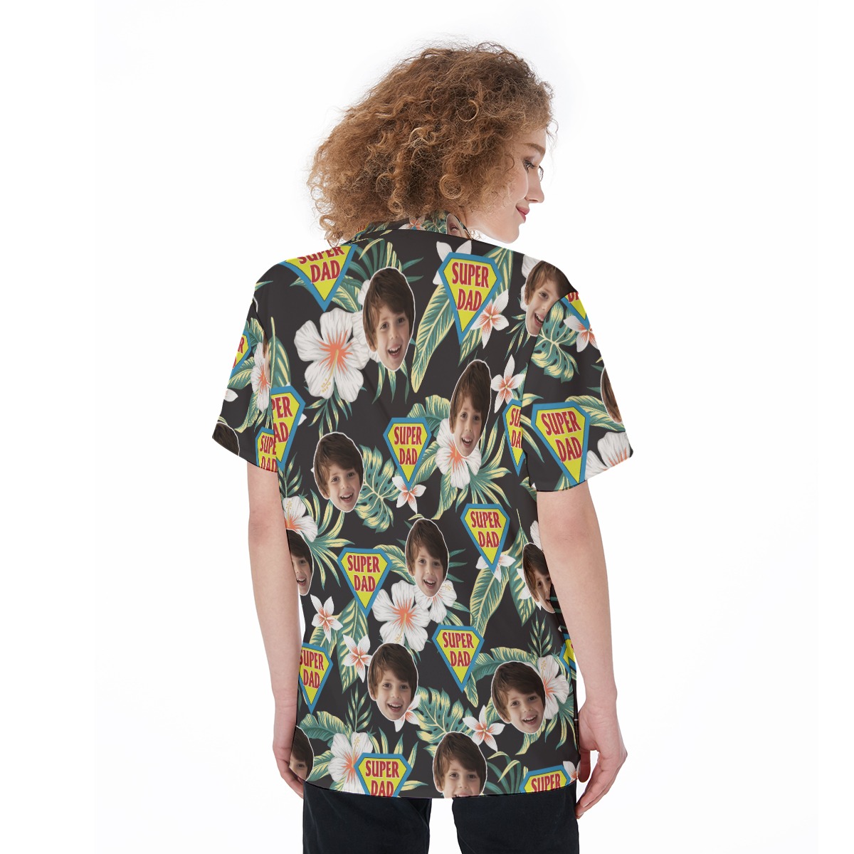 Funny Custom Face Super Dad Hawaiian Shirt For Women