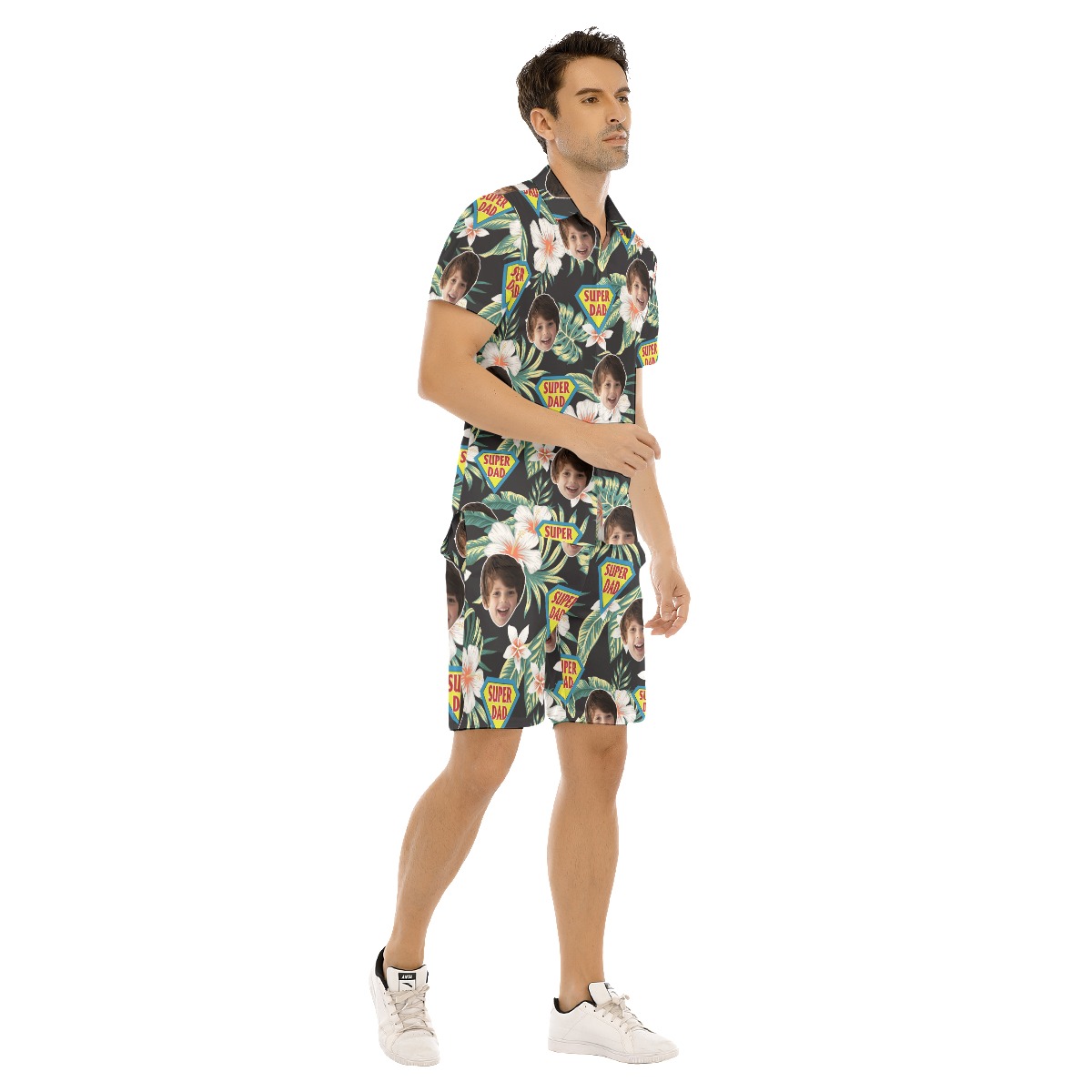 Funny Super Dad Custom Face Hawaiian Shirt And Shorts For Men