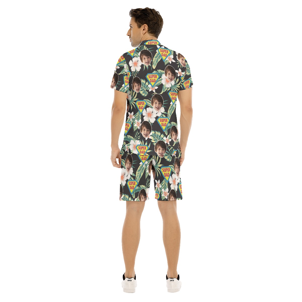 Funny Super Dad Custom Face Hawaiian Shirt And Shorts For Men