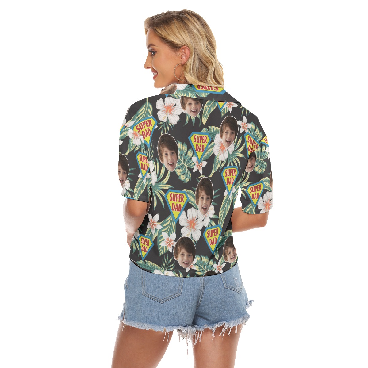 Funny Custom Face Super Dad Aloha Crop Top Shirt For Women
